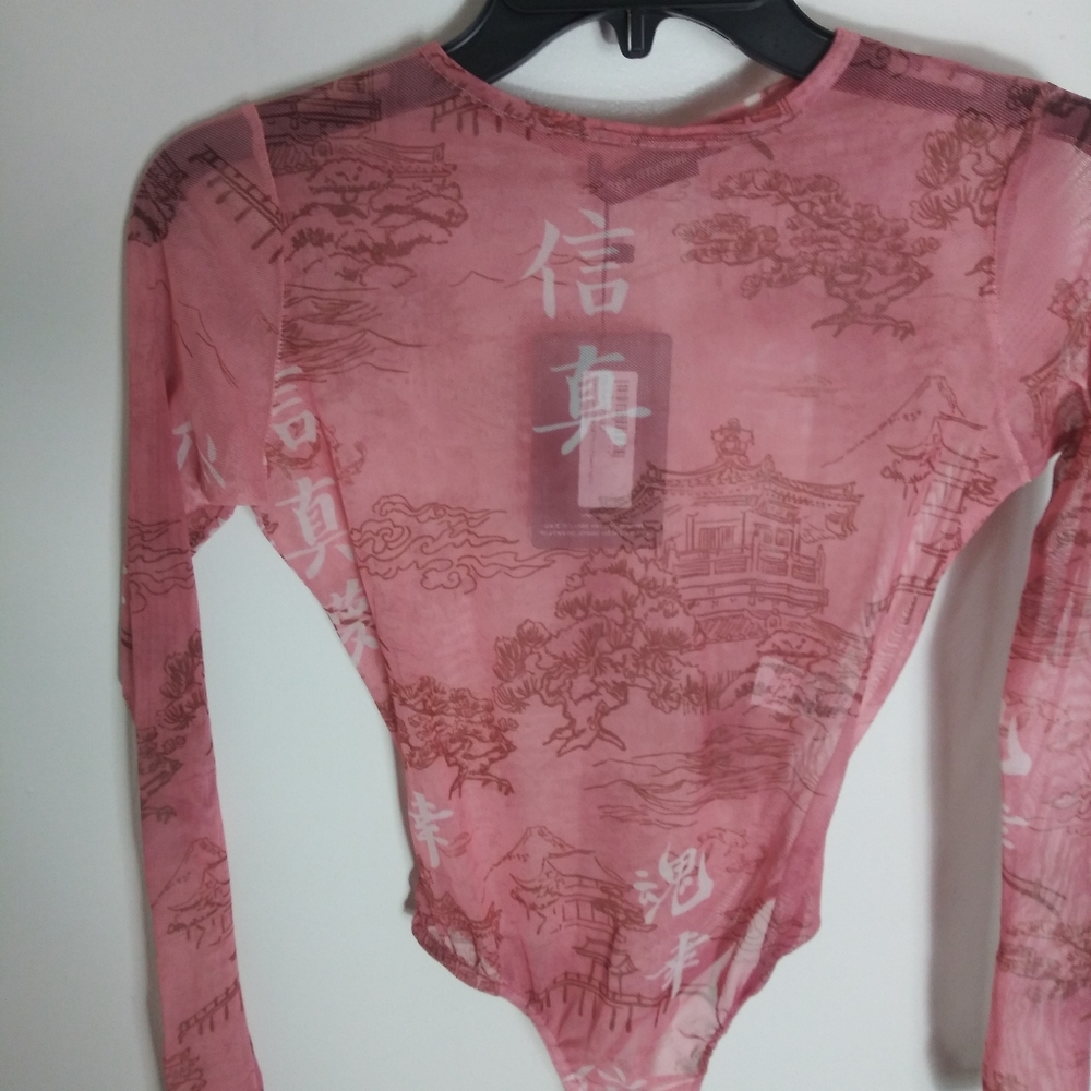PLT Shape Rose Oriental Printed Mesh Body Suit s 4
